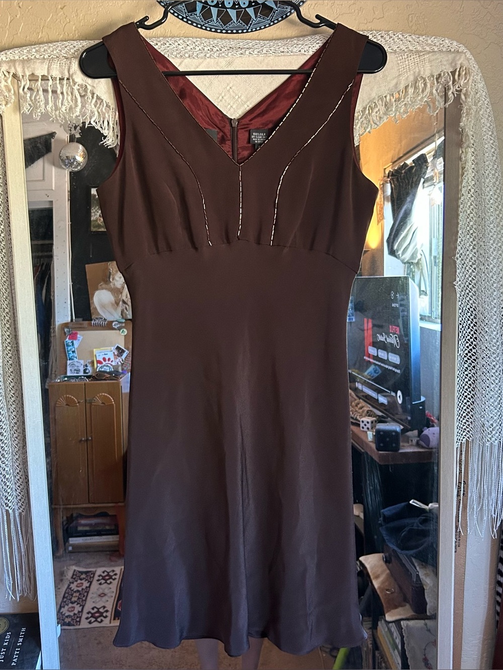 Vintage brown silk beaded dress